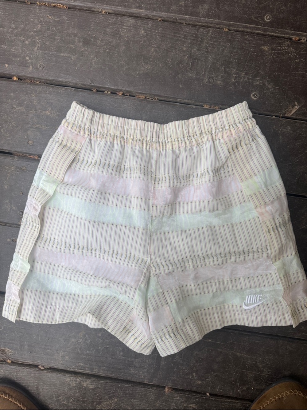 Nike Women's Pastel Stripe Athletic Shorts in Mint and Orange size Small